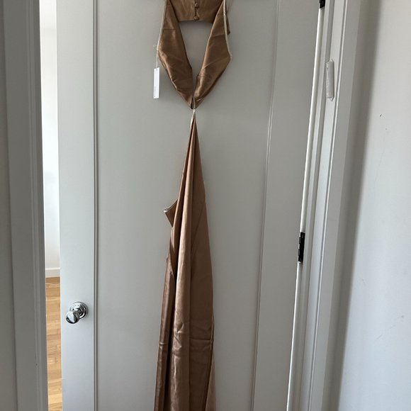 NWT Reformation Poppies Silk Cut-out Maxi Slip Dress Sz 10 Croissant Deep V-neck - Picture 8 of 8